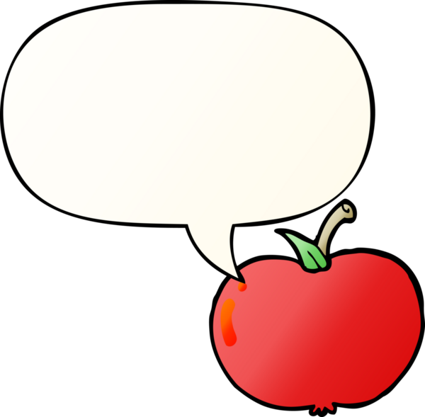 bir insan tarafından çizilmiş yumuşak eğimli konuşma baloncuklu çizgi film elması
