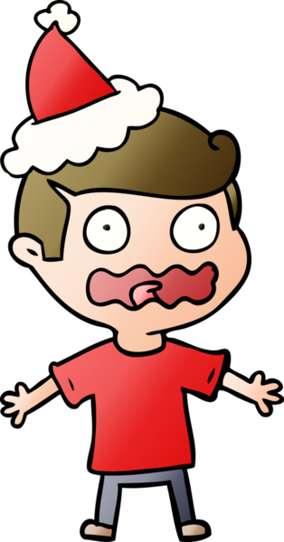 Bir insanın çizdiği Noel Baba şapkasıyla strese girmiş bir adamın el çizimi karikatürü.