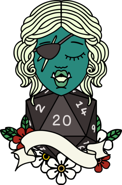 Retro Dövme Biçimi Bir insan tarafından çizilmiş 20 zarlı yarı ork