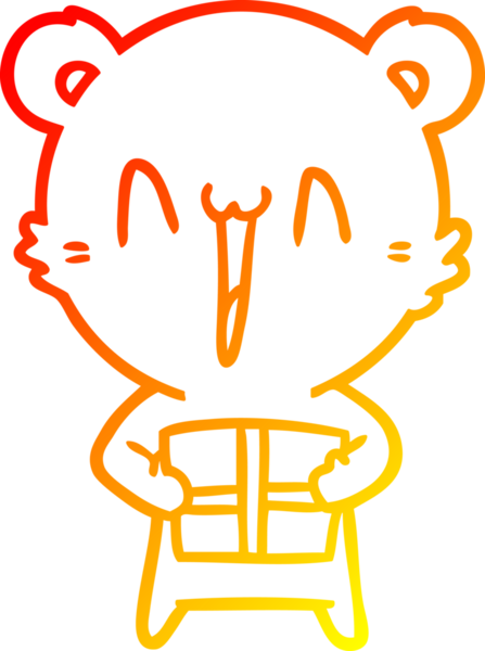 Bir insan tarafından çizilmiş hediye karikatürü ile mutlu bir ayının sıcak çizgi çizimi