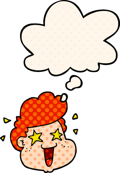 Çizgi roman tarzında bir insan tarafından çizilmiş düşünce balonlu çizgi film çocuğunun yüzü.