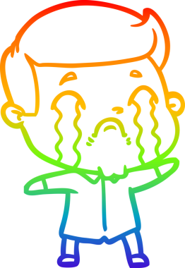 Gökkuşağı gradyan çizimi bir insan tarafından çizilmiş ağlayan bir karikatür adamı çiziyor.