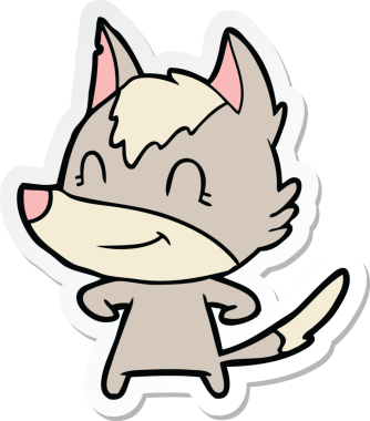 Bir insan tarafından çizilmiş dost canlısı bir kurt çizgi filminin çıkartması.