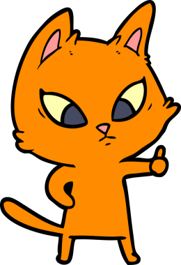 Bir insan tarafından çizilmiş kafası karışmış çizgi film kedisi.