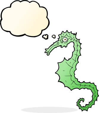 Bir insan tarafından çizilmiş düşünce baloncuklu karton deniz atı.