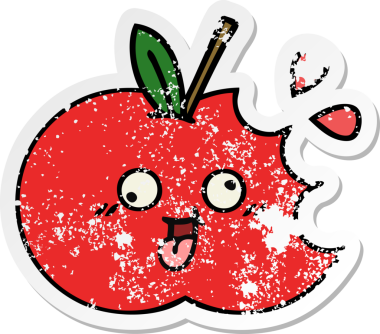 Bir insan tarafından çizilmiş kırmızı elma çizgi filminin sıkıntılı çıkartması.