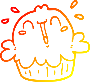 Bir insan tarafından çizilmiş tatlı bir çizgi film pastasının sıcak gradyan çizimi