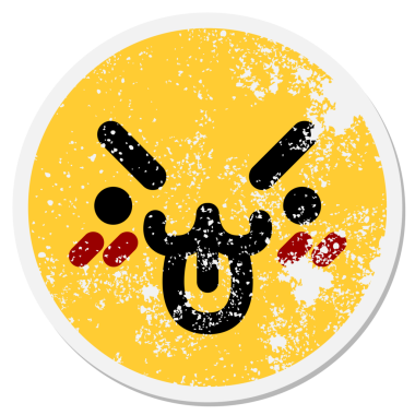 Bir insan tarafından çizilmiş hayvan suratlı dairesel bir etiket.