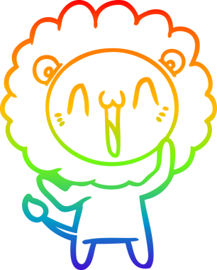 gökkuşağı gradyanı çizimi bir insan tarafından çizilmiş mutlu bir karikatür aslanı