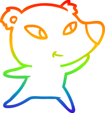 Gökkuşağı gradyanı çizimi. Bir insan tarafından çizilmiş şirin bir ayı çizgi filmi.