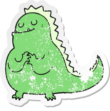 Bir insan tarafından çizilmiş karikatür dinozorunun sıkıntılı çıkartması.