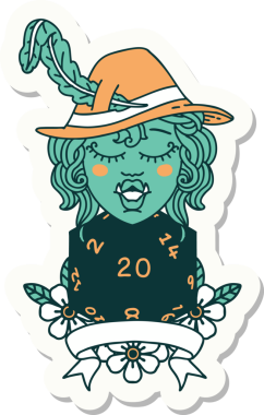 Bir insan tarafından çizilmiş 20 zarlı yarım ork şairin çıkartması.