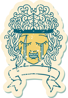 Retro Dövme Tarzı Ağlayan Ork Barbar karakter yüzü Bir insan tarafından çizilmiş pankartıyla