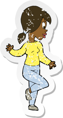 Bir insan tarafından çizilmiş bir karikatür kadının gerilmiş çıkartması.