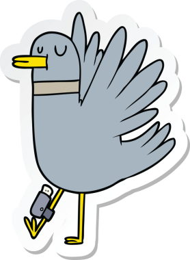 Bir insan tarafından çizilmiş çırpınan ahşap güvercin çıkartması.