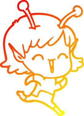 Bir insan tarafından çizilen gülen uzaylı bir kızın sıcak çizgi çizimi.