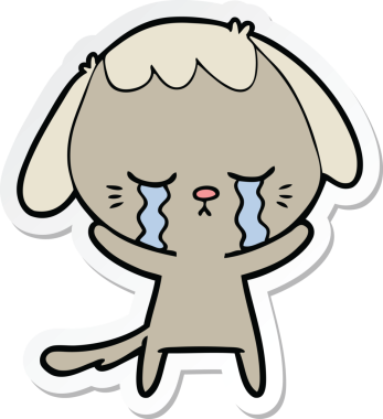 Bir insan tarafından çizilmiş şirin, ağlayan bir köpek yavrusunun çıkartması.