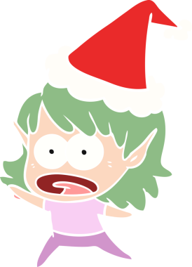 Bir insan tarafından çizilmiş Noel Baba şapkası giyen şok olmuş bir elf kızının el resmi.