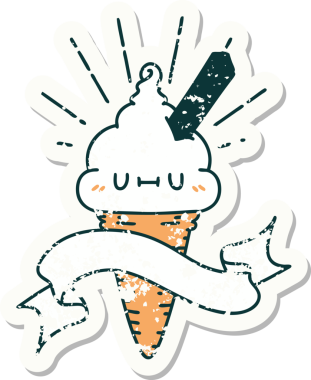 Bir insan tarafından çizilmiş dövmeli dondurma karakterinin eski bir çıkartması.