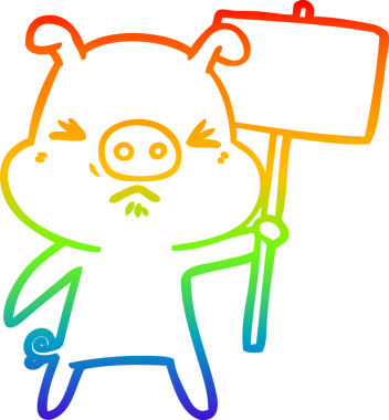 Bir insan tarafından çizilmiş kızgın bir domuzun gökkuşağı gradyan çizimi