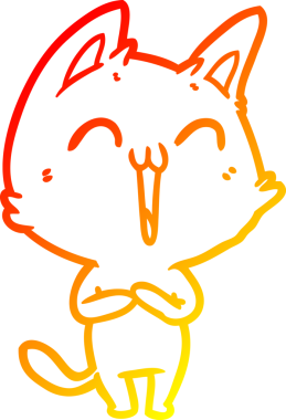 Bir insan tarafından çizilmiş mutlu çizgi film kedisinin sıcak çizgi çizgisi.