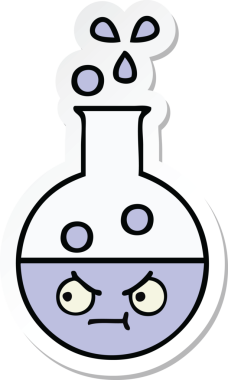 Bir insan tarafından çizilmiş şirin bir çizgi film test tüpünün çıkartması.