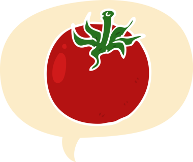 bir insan tarafından çizilmiş eski moda konuşma baloncuklu taze domates.