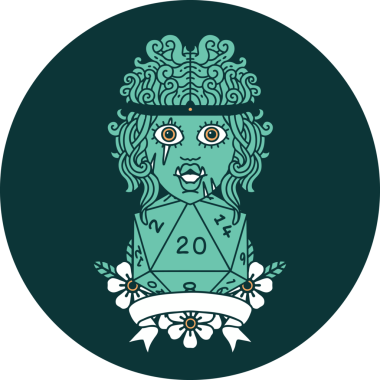 Yarı ork barbar karakter ikonu. Bir insan tarafından çizilmiş doğal 20 zar.