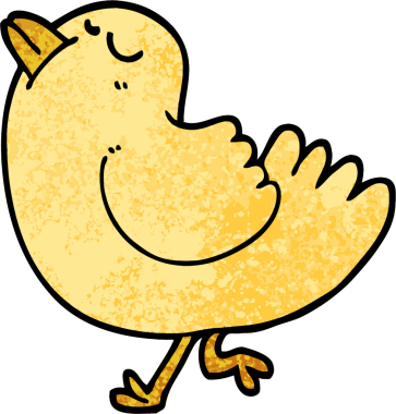 Grunge desenli resimli çizgi film kibirli kuş bir insan tarafından çizildi.