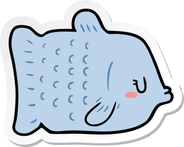 Bir insan tarafından çizilmiş karikatür balığının çıkartması.