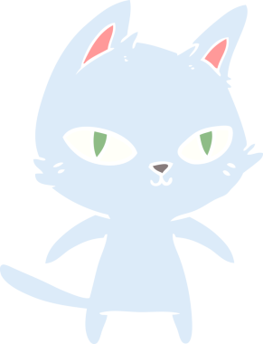 Bir insan tarafından çizilmiş düz renkli çizgi film kedisi.