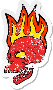 Bir insan tarafından çizilmiş alevli bir kafatası çizgi filminin gerilimli yapıştırması.