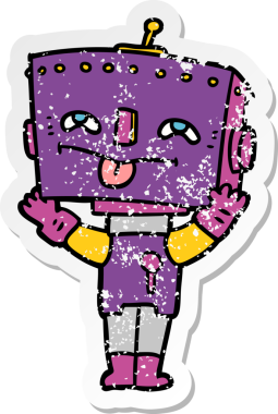 Bir insan tarafından çizilmiş karikatür robotunun sıkıntılı çıkartması.