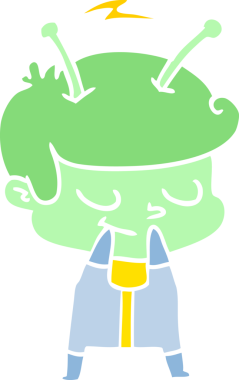 Bir insan tarafından çizilmiş, bilinci açık düz renkli çizgi film uzay adamı.