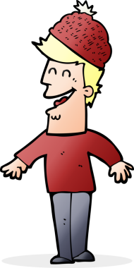 Bir insan tarafından çizilmiş kış şapkası takan çizgi film adamı.