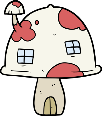 Bir insan tarafından çizilmiş çizgi roman mantarı evi.