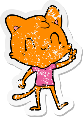 Üzüntülü bir çizgi film çıkartması Mutlu bir kedi Bir insan tarafından çizilmiş barış işareti