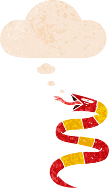 Düşünce baloncuklu çizgi film yılanı grunge dertli eski moda bir insan tarafından çizilmiş.