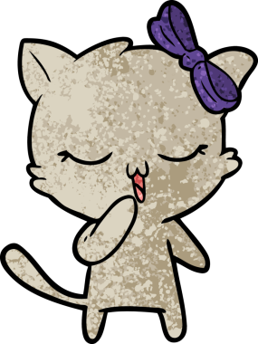 Bir insan tarafından çizilmiş kafasında yay olan çizgi film kedisi.