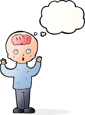 Bir insan tarafından çizilmiş düşünce baloncuklu çizgi film dehası.