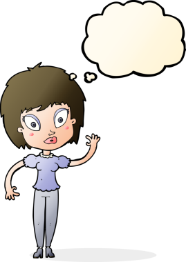 Bir insan tarafından çizilmiş düşünce balonlu güzel kız.