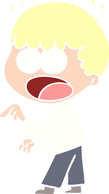 Düz renkli çizgi film. Bir insan tarafından çizilmiş şok bir adam.