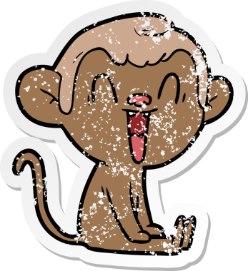 Bir insan tarafından çizilmiş gülen maymunun sıkıntılı çıkartması.