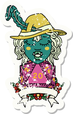 Retro Dövme Biçimi Bir insan tarafından çizilmiş 20 zarlı yarım ork ozanı