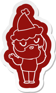 Garip bir karikatür çıkartması. Sakallı, Noel Baba şapkası takan bir adam. Bir insan çizmiş.