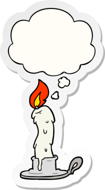 Düşünce baloncuklu çizgi film mumu insan tarafından çizilmiş bir çıkartma gibi.
