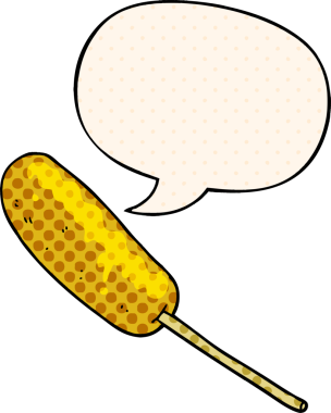 Bir insan tarafından çizilmiş çizgi roman tarzında konuşma balonu olan çubukta sosisli sandviç.