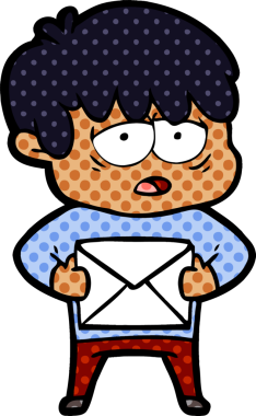 Bir insan tarafından çizilmiş bir mektupla yorgun çocuk çizgi filmi.