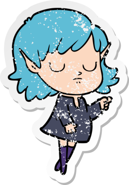 Bir insan tarafından çizilmiş karikatür elf kızının sıkıntılı çıkartması.