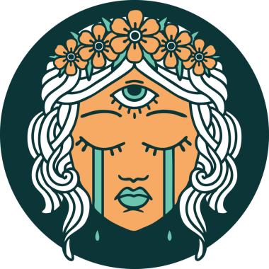 Bir insan tarafından çizilmiş mistik üçüncü gözü olan kadın yüzünün ikonik dövme şekli.